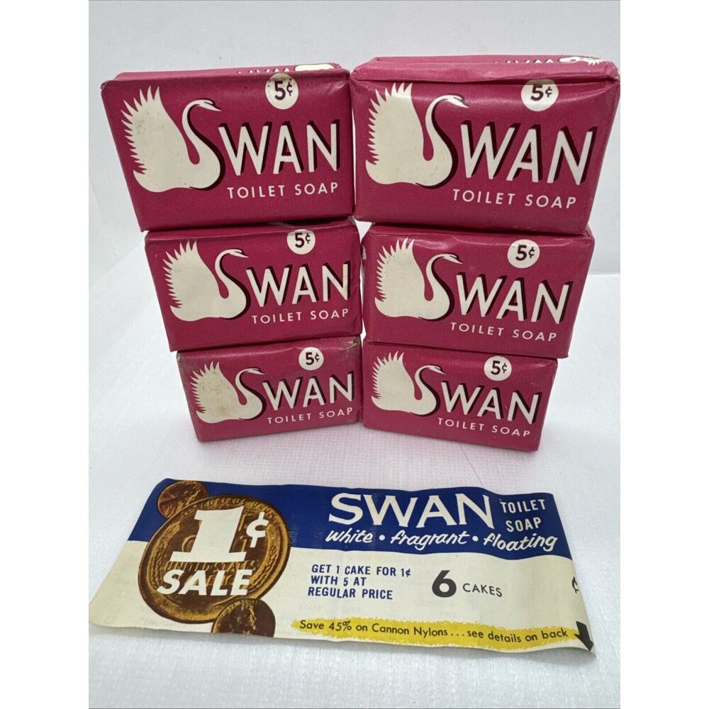 Vintage Set 6 Swan Toilet Soap Bars 2.5oz White Fragrant Floating Nylons Offer